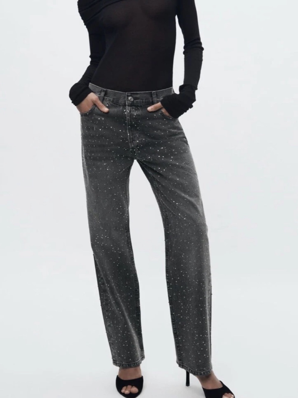ZARA Rhinestone Wide Leg Jeans Girls 10-12 | Sparkly, Y2K